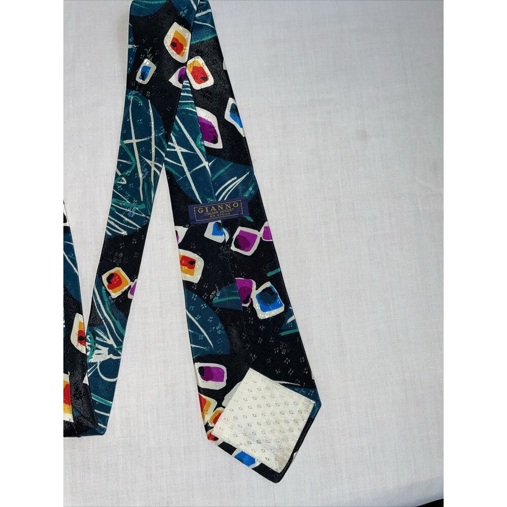 Gianno Dress Tie Mens Size 55" Black Geometric 100% Polyester Designer - Picture 8 of 12